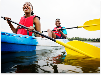 two young people in a kayak